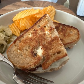 Cooking with Dr. S.A.S. . . . “Delicious Lunch of Homemade Grilled Turkey and Provolone Sandwich on Sourdough with Chips and Organic Sauerkraut”
